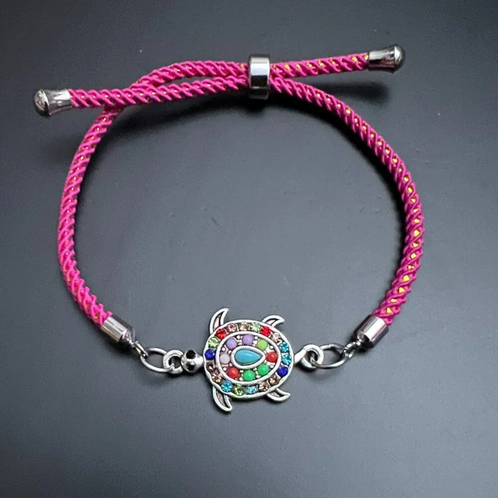 Designs by Forte Hot Pink Slide Cord Bracelet | Turtle Charm Tropical Boho - Picture 2 of 5